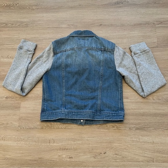 Chaps Mixed Media Denim Sweatshirt Jean Jacket Button Front Blue Gray Size M - Picture 5 of 8
